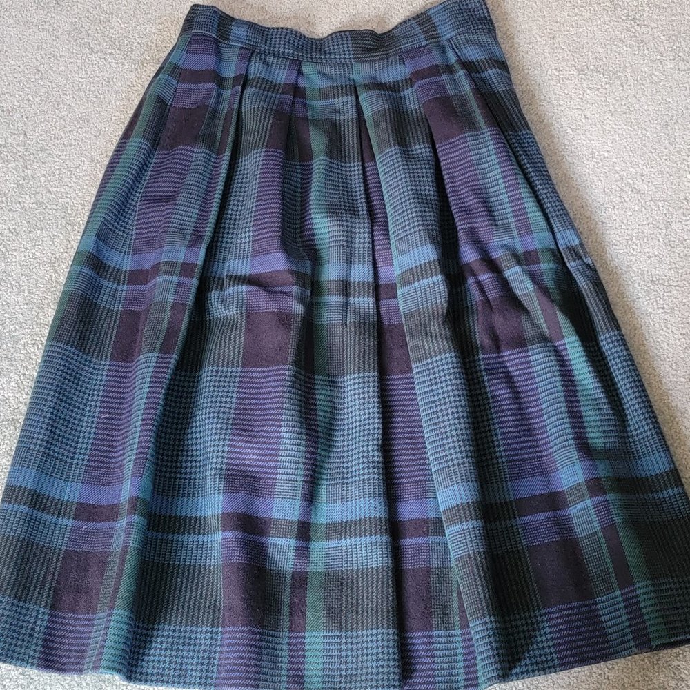 Blue Plaid Vintage 70's Skirt - 100% Pure Wool